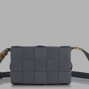 Bottega Veneta Grained Calfskin Intrecciato Cassette Crossbody Bag Deep Blue